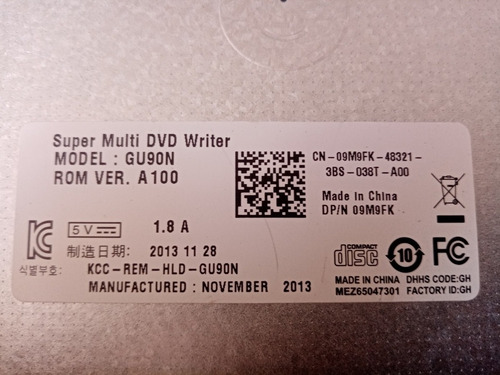 Imagen 2 de 3 de Unidad Dvd Writer Modelo Gu90n Para Laptop Dell Inspiron 15