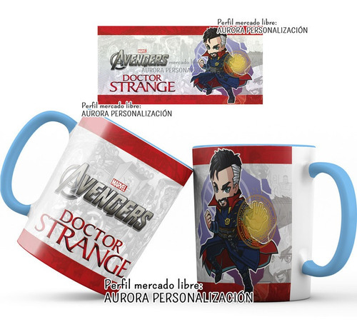 Mug  Taza Oreja E Interior Azul Super Heroes Avengers 004