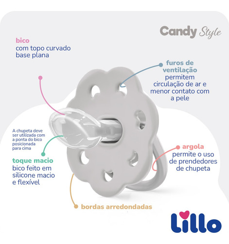 Chupeta Com Bico Em Silicone Orto Candy 6m+ Rosa - Lillo