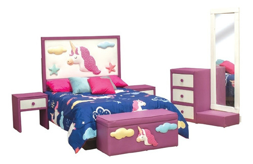 Recamara 5 Piezas Unicornio Rosa Këssa Muebles Color Violeta