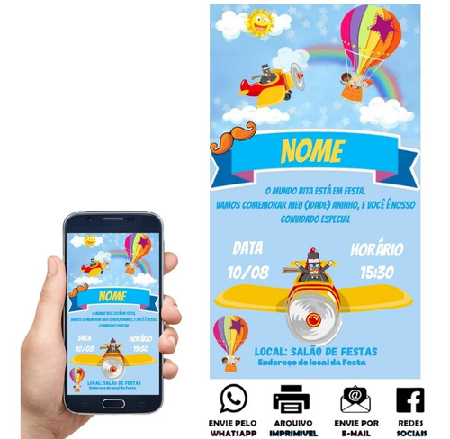 Imagem 5 de 10 de Convite Aniversario Mundo Bita Azul Digital Virtual Whatsapp