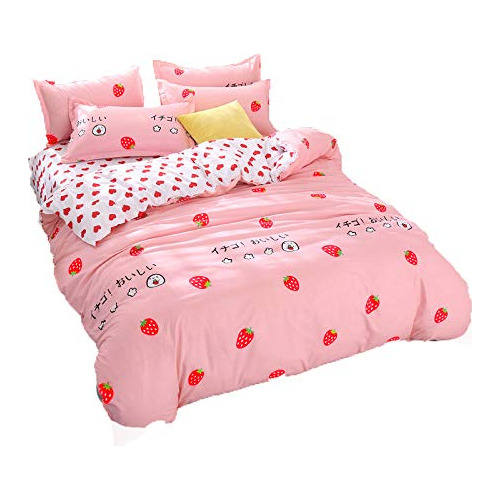 Juego De Ropa De Cama Kimko Con Diseño De Fresa Para Niñas,