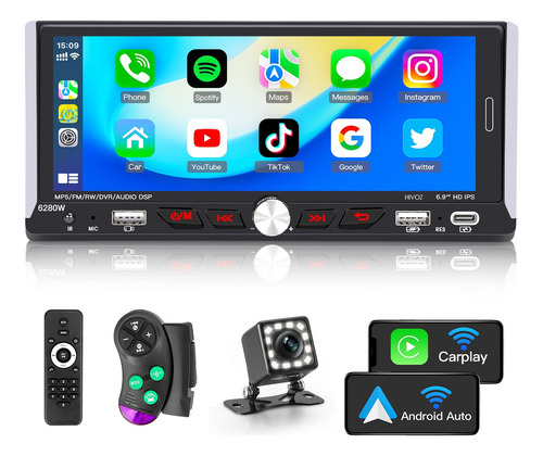 Autoestéreos 1din Ips Hd Wireless Carplay Mirror Link Bt Fm