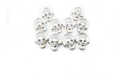 10 Dijes Uñas Metal Decoración Halloween Calavera Plata