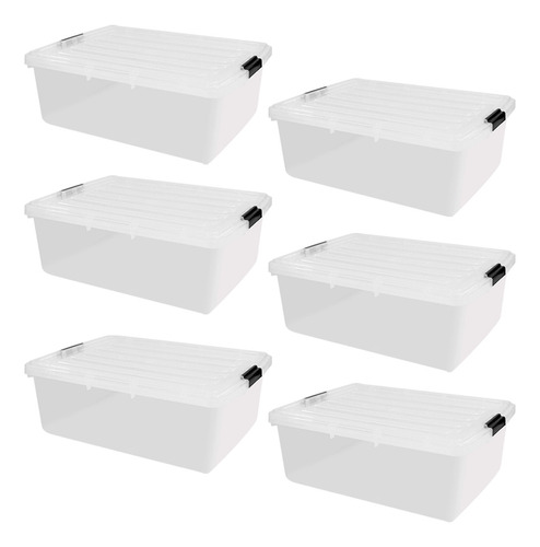 6 Cajas De Plástico Goliat 32 Litros Transparente 