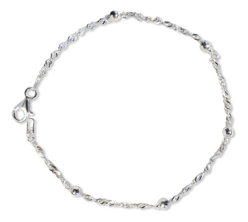 Pulsera Cadena Torcida Bolitas Plata Fina 925