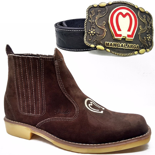 Botina Bota Cowboy Country Bufalo + Cinto Fivela Mangalarga