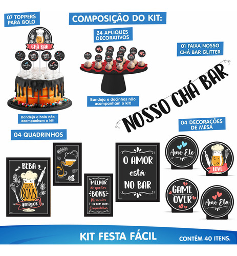 Kit Festa Pronta Decoração Chá Bar Open House - 40 Unid