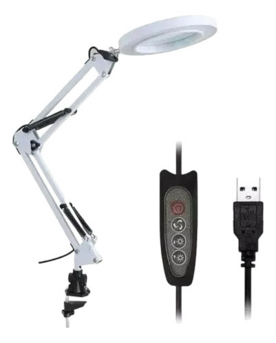 Lámpara Escritorio Aro Articulada Luz Ajustable Usb Uña Mesa