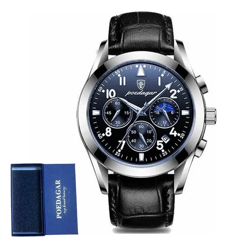 Reloj De Moda De Cuero Poedagar Calendar Luminous