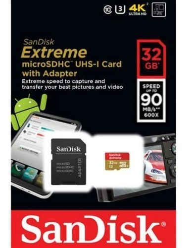 Tarjeta 32gb C10 Sandisk Extreme 90mb/s U3 4k Uhd Original