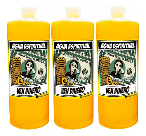 3 Piezas Agua Espiritual Santa Muerte Ven Dinero