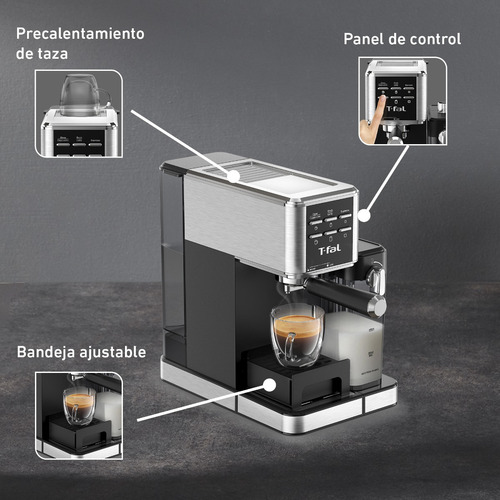 Cafetera Máquina de Espresso La-T, Manual, Lattes Perfectos, T-fal Ex452dx0