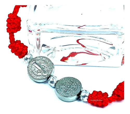 Pulsera San Benito - Hilo Rojo Ajustable + Consagrada +  M5