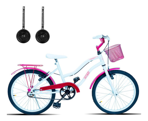 Bicicleta  de passeio Forss Hello aro 20 freios v-brakes cor branco/rosa com rodas de treinamento