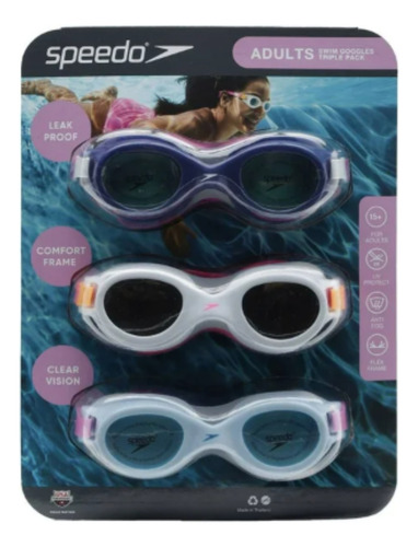 Speedo 3 Googles Para Natación Adultos Protection Uv Speedo
