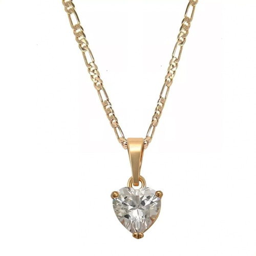 Cadena Dije De Corazón Con Cristal Diamante Oro Laminado 18k