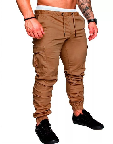 Jogger Pantalones Hombre Cargo Bolsillos Casuales Slim Moda