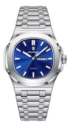 Poedagar Reloj Casual Hombre Plateado Plateado Azul Oscuro