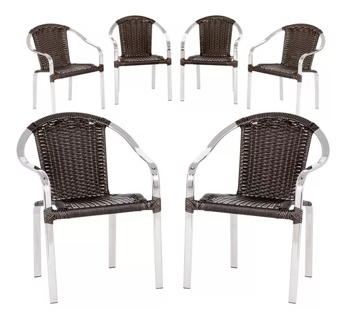 Jogo Com 6 Cadeiras Para Varanda Em Aluminio E Fibra Toquio