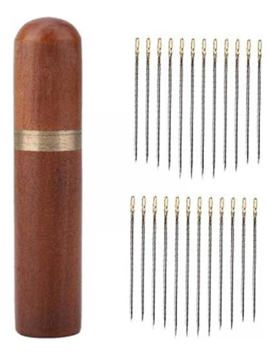 6 X 24x Agujas De Enhebrar De Madera Caja De Almacenamiento