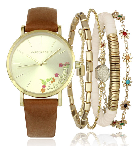 Conjunto De Relojes Para Mujer Esfera Floral Y Correa De Cue