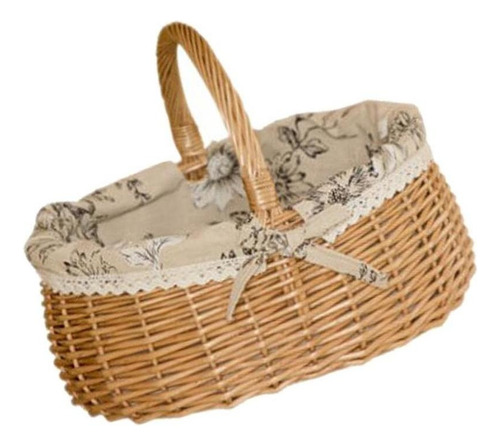 Cesta De Armazenamento De Piquenique De Vime Tecido De Palha