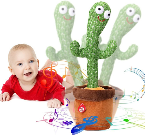 Imagen 1 de 8 de Jueguete Peluche Cactus Bailar Iluminoso Canta Repite Voz