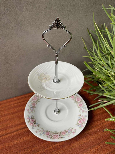 Portacupcakes De Porcelana China Y Verbano Blanco (Usado)