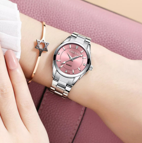 Reloj Dama Acero Inoxidable Fondo Rosa