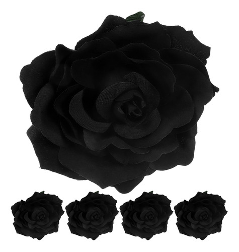 Broche De Tela Negra Con Forma De Ramillete De Rosas, 5 Unid