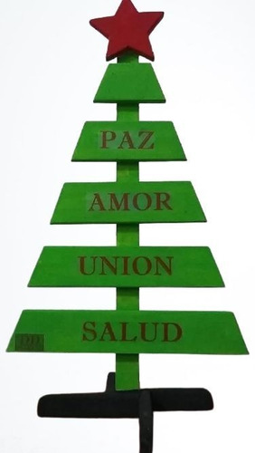 Arbolito De Navidad En Madera Maciza, Verde Con Palabras.