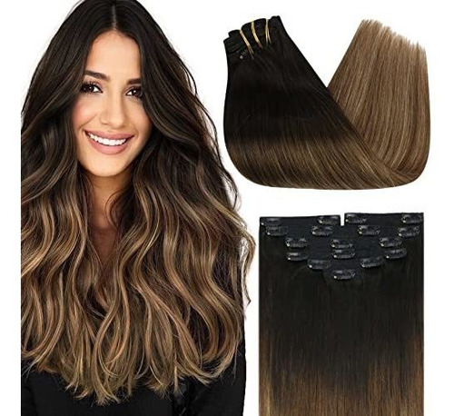 Sunny Negro Ombre Clip En Extensiones De Pelo Real Kspbl