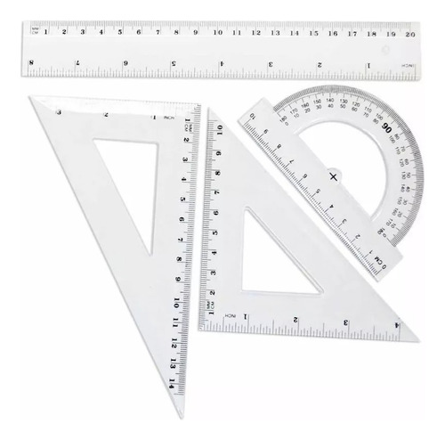 Set Geometria 4 Piezas Escolar Regla Escuadra Transportador