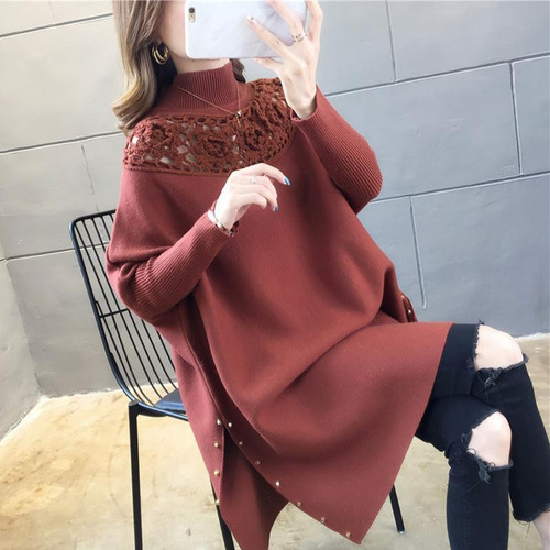 Jersey De Punto Con Cuello Alto Y Cuello Alto Para Mujer