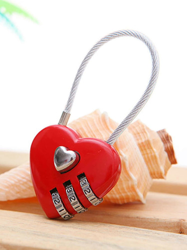 Candado Forma Corazon Metalico Combinacion 3 Digitos Rojo