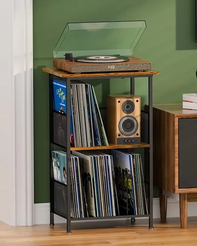 Honkazita Record Player Stand 3-tier Vinyl Storage Brown