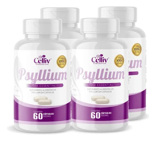 Kit Com 04 - Psyllium 60 Cápsulas De 500mg Celliv