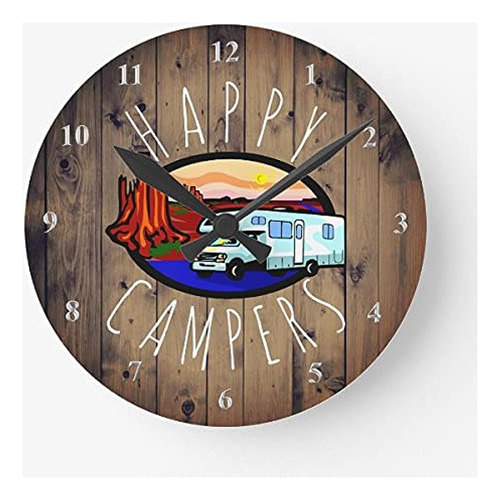 Happy Campers Retirement Rv Camping Rustic Wood Round Clock 