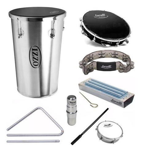 Kit Percussão Tantan Al + Pandeiros Reco Tamborim Triângulo+