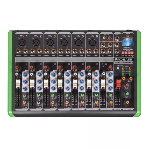 Consola 10 Canales Mixer Usb Bt Pro Bass Pm-1224bt Phantom