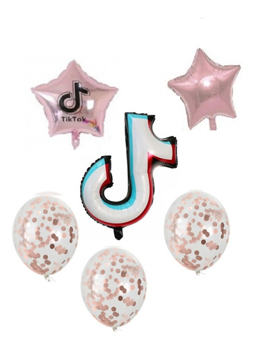 Pack De 6 Globos Tik Tok Estrella Y Confetti Fiestas Eventos