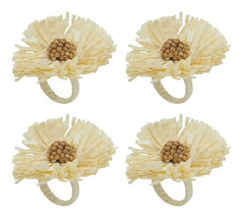 Anillos Servilleta Florales Raffia Hechos A Mano - Juego De 