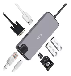 Hub Adaptador 8 En 1 Usb C 3.0 Hdmi 4k Vga Rj45 Sd Tf Pd Lcs