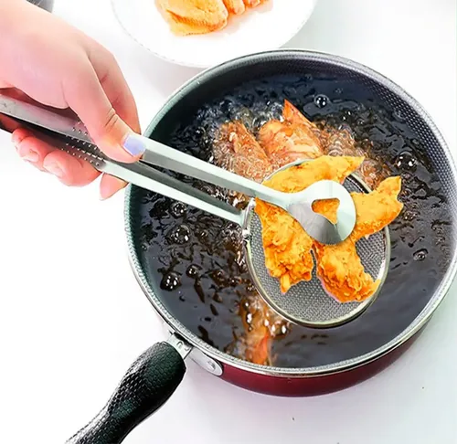 Escumadeira Fritura Ke Home Aço Inox Malha Fina 10cm Pegador 28cm