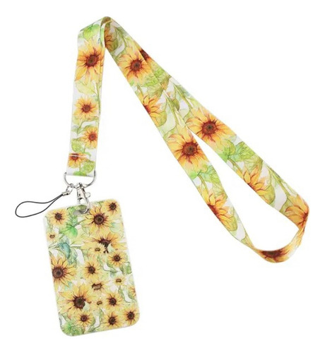 Lanyard Portacredencial Girasoles Verde Tarjeta Llavero