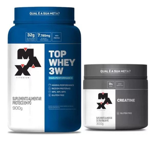 Kit Top Whey 3w 900g + Creatina 300g Sabor Chocolate