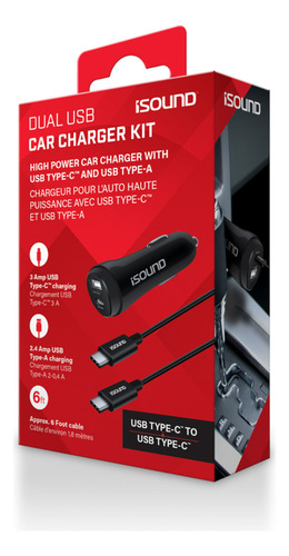Cargador Para Auto Con 2 Puertos & Cable Type-c - Isound