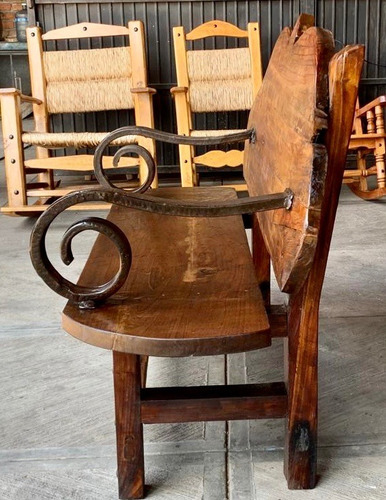 Antigua Y Original Banca Rustica Madera Primavera Y Hierro. (Usado)