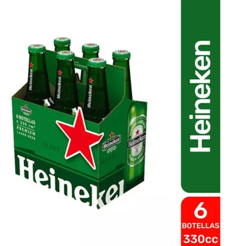 6 Pack Cerveza Heineken Botella 330cc
